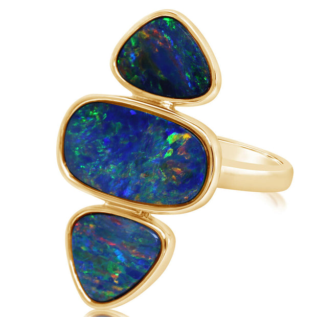 14K Yellow Gold Australian Opal Doublet Ring