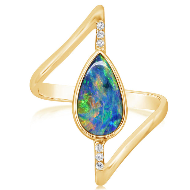 14K Yellow Gold Australian Opal Doublet/Diamond Ring