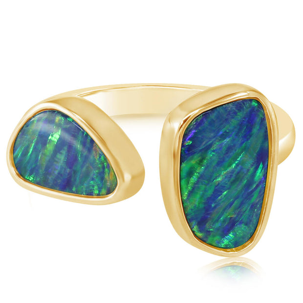 14K Yellow Gold Australian Opal Doublet 2-Stone Ring