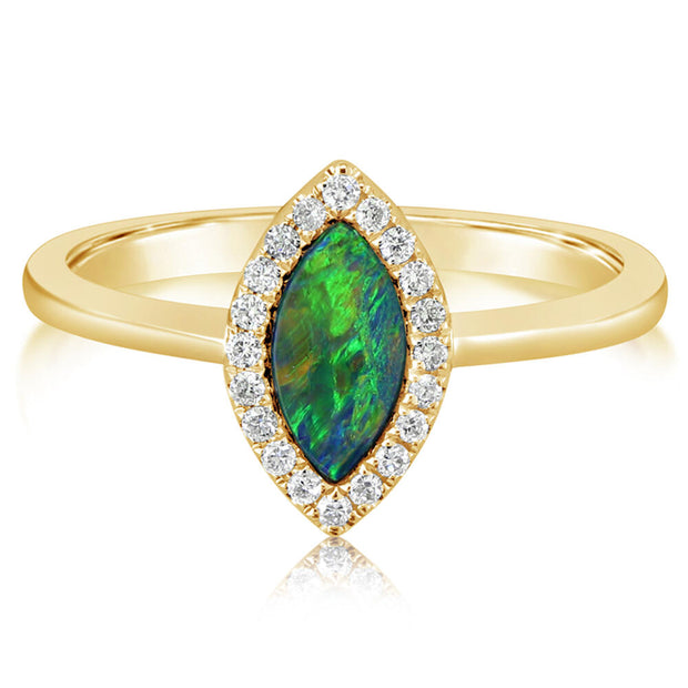 14K Yellow Gold Australian Opal Doublet/Diamond Ring