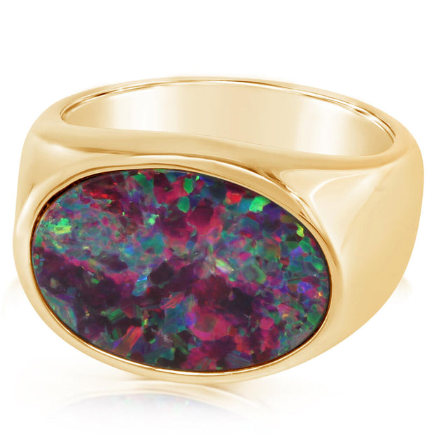 14K Yellow Gold Australian Opal Doublet Ladies Ring