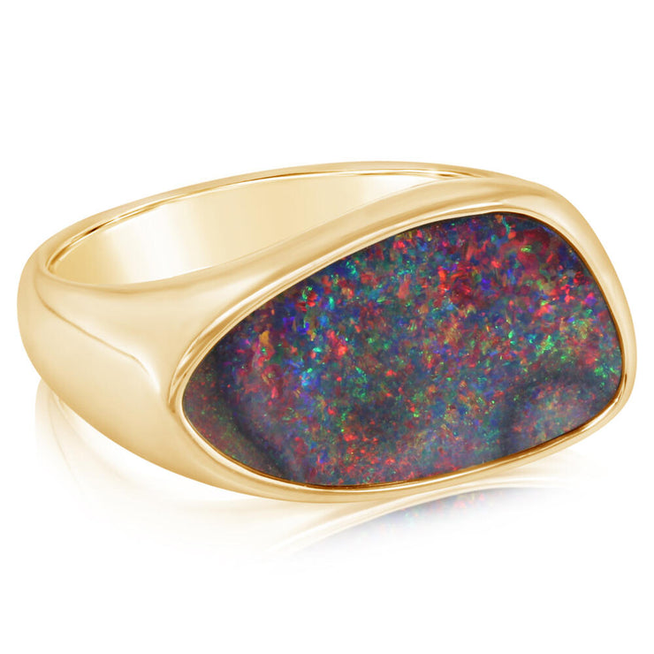 14K Yellow Gold Australian Opal Doublet Gents Ring