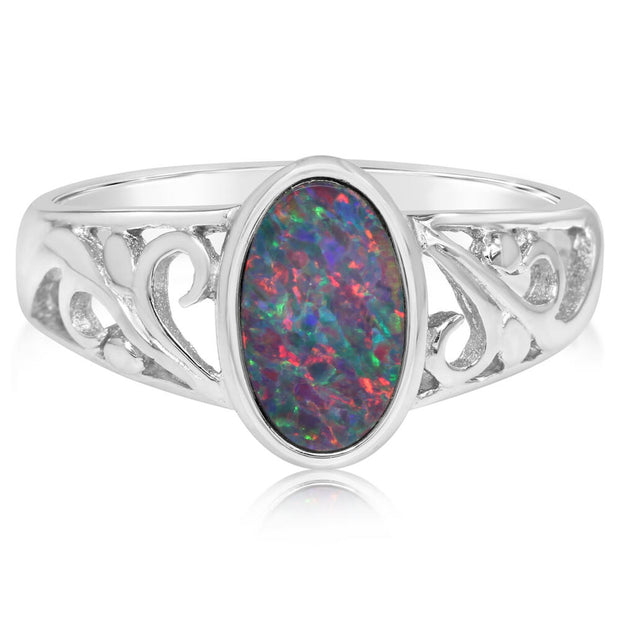 Sterling Silver Australian Opal Doublet Ring