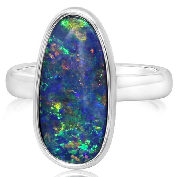 14K White Gold Australian Opal Doublet Ring - Large Version