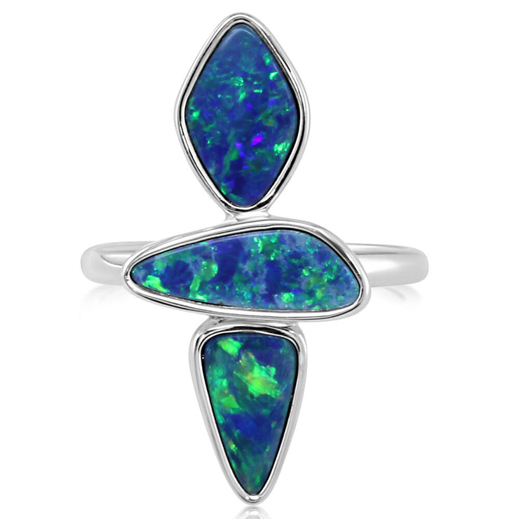 14K White Gold Australian Opal Doublet Ring