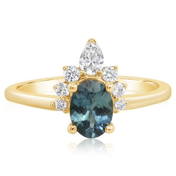 14K Yellow Gold Montana Sapphire/Diamond Ring