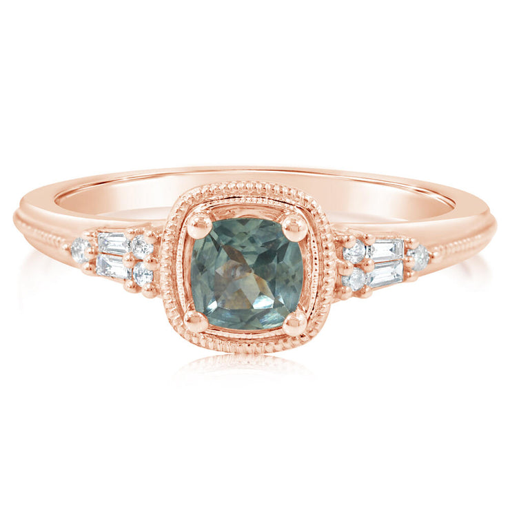 14K Rose Gold Montana Sapphire/Diamond Ring