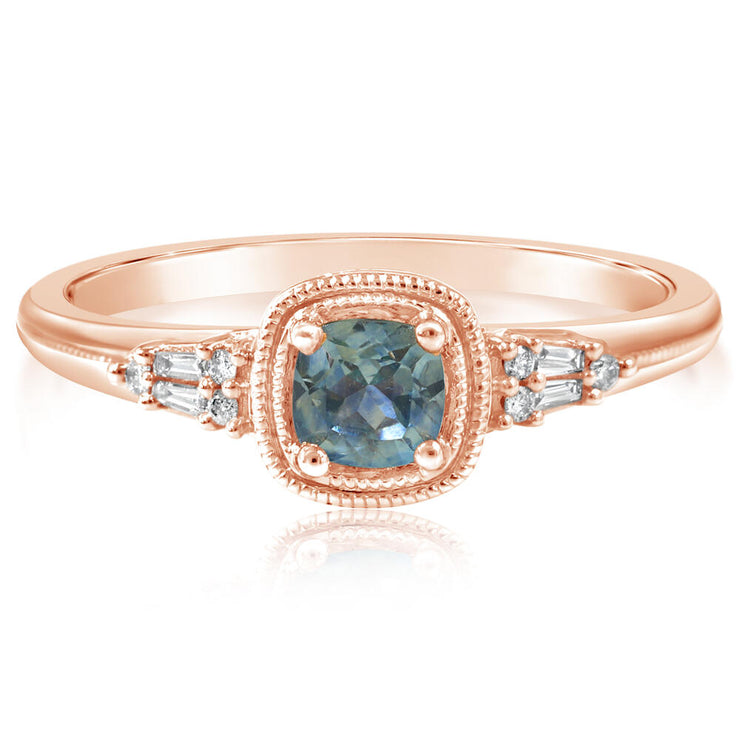 14K Rose Gold Montana Sapphire/Diamond Ring