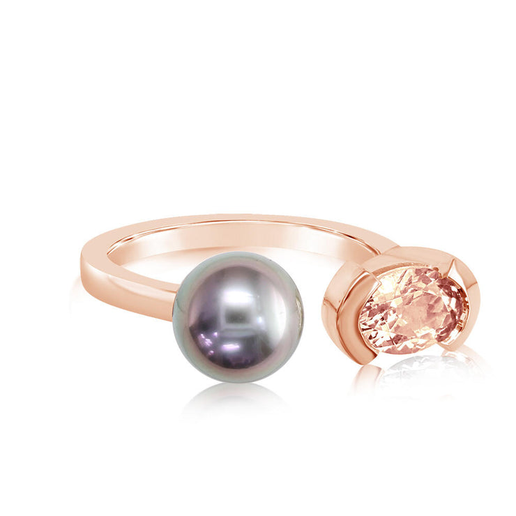 14K Rose Gold Tahitian Pearl/Lotus Garnet Ring