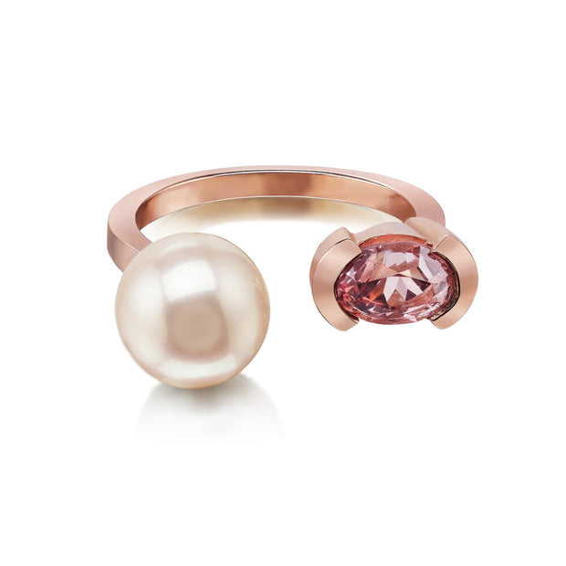 14K Rose Gold Cultured Pearl/Lotus Garnet Ring