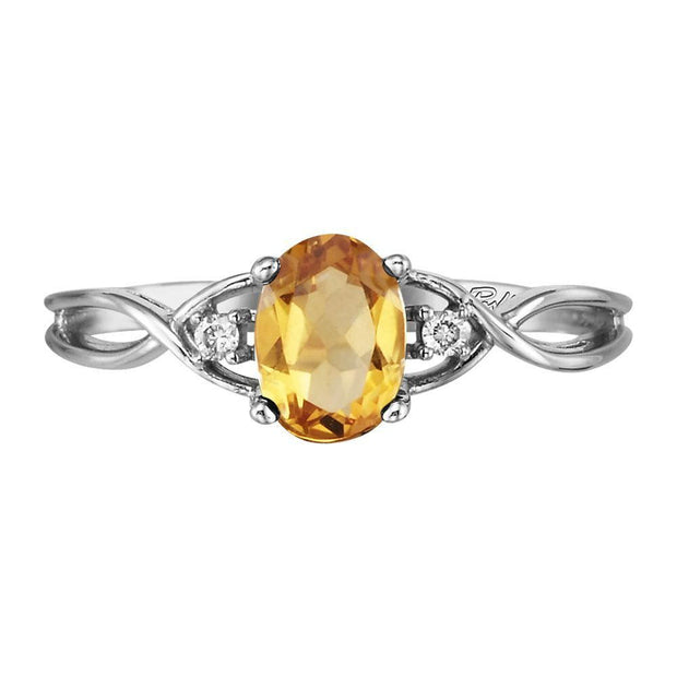 14K White Gold Citrine/Diamond Ring