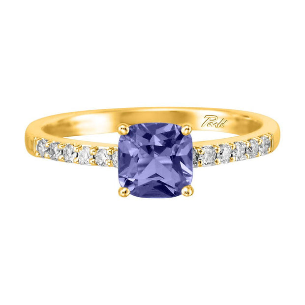 14K Yellow Gold Montana Sapphire/Diamond Ring