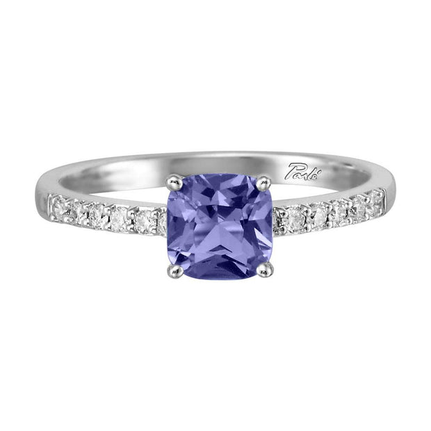 14K White Gold Montana Sapphire/Diamond Ring