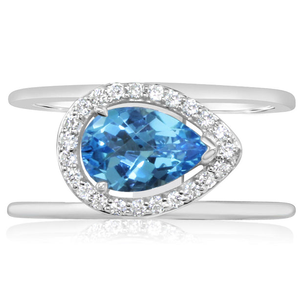 14K White Gold Blue Topaz/Diamond Ring