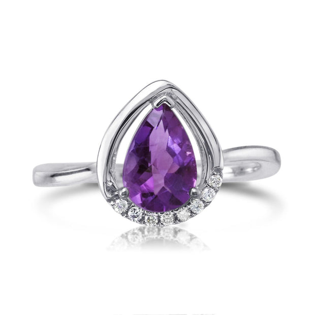 14K White Gold Amethyst/Diamond Ring