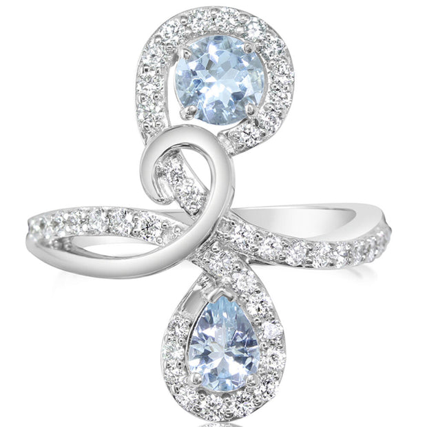 14K White Gold Aquamarine/Diamond Ring