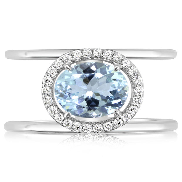 14K White Gold Aquamarine/Diamond Ring