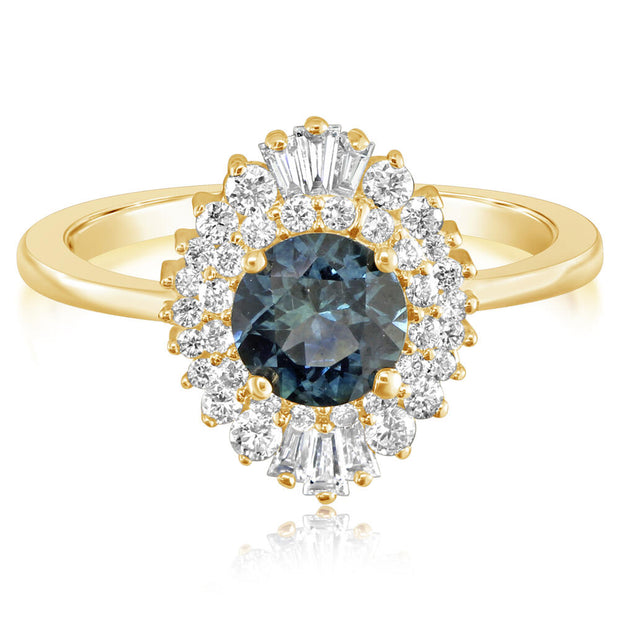 14K Yellow Gold Montana Sapphire/Diamond Ring