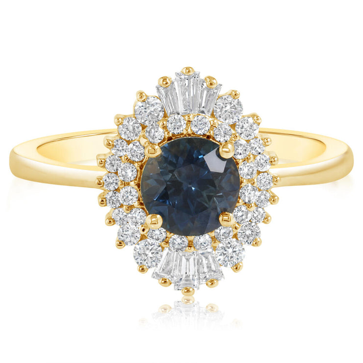 14K Yellow Gold Montana Sapphire/Diamond Ring