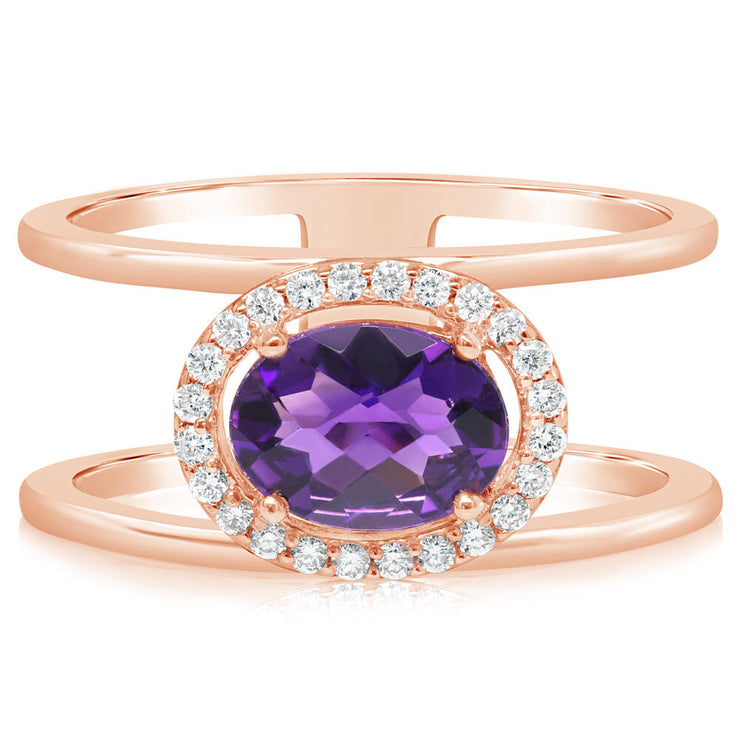 14K Rose Gold Amethyst/Diamond Ring