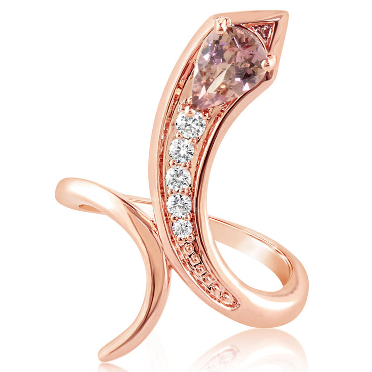 14K Rose Gold Lotus Garnet/Diamond Ring