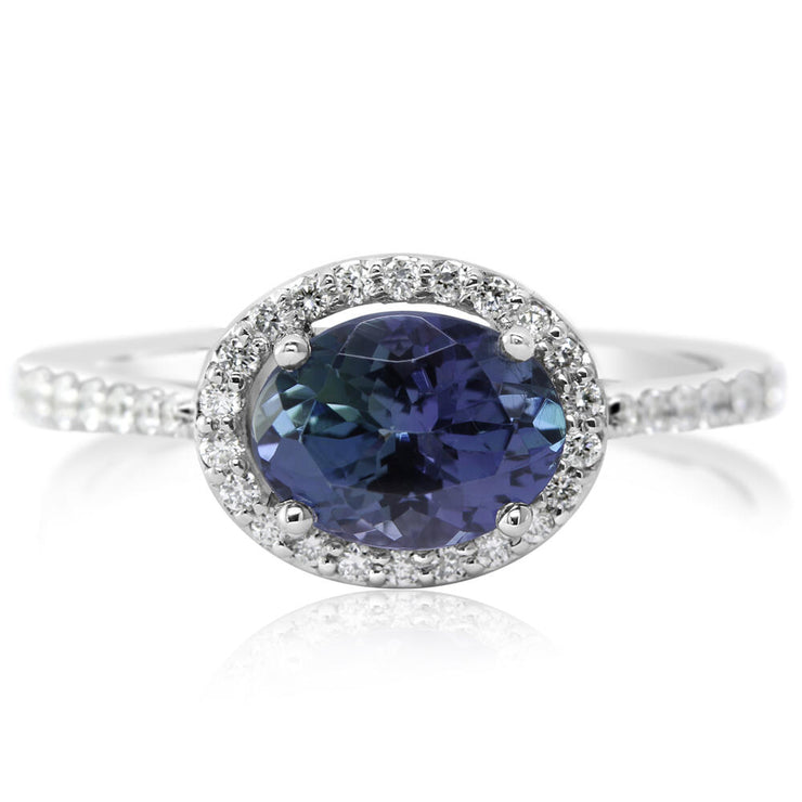 14K White Gold Peacock Tanzanite/Diamond Ring