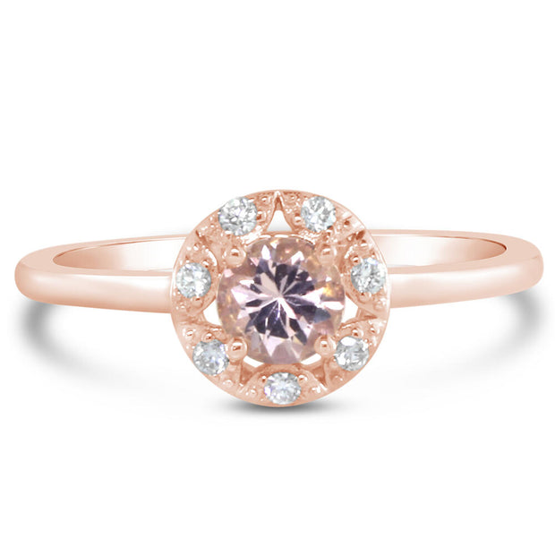 14K Rose Gold Lotus Garnet/Diamond Ring