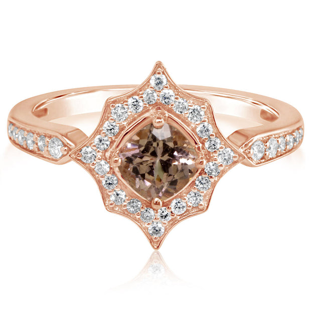 14K Rose Gold Lotus Garnet/Diamond Ring