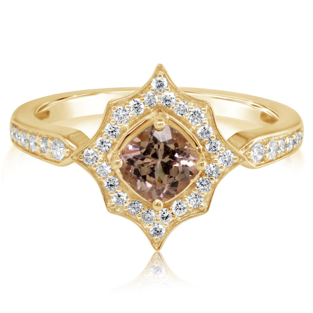 14K Rose Gold Lotus Garnet/Diamond Ring