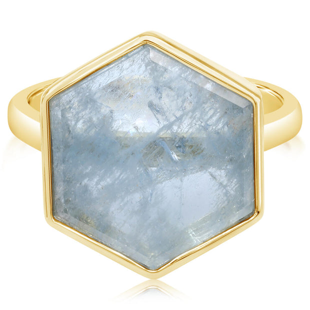 14K Yellow Gold Hexagon Slice Aquamarine Ring