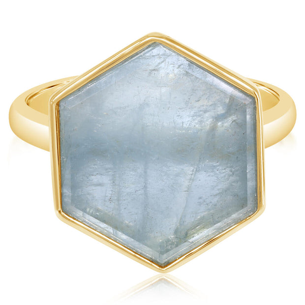 14K Yellow Gold Hexagon Slice Aquamarine Ring