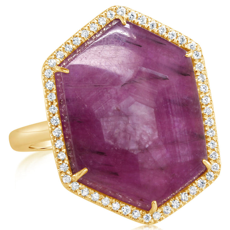 14K Yellow Gold Ruby Slice/Diamond Ring