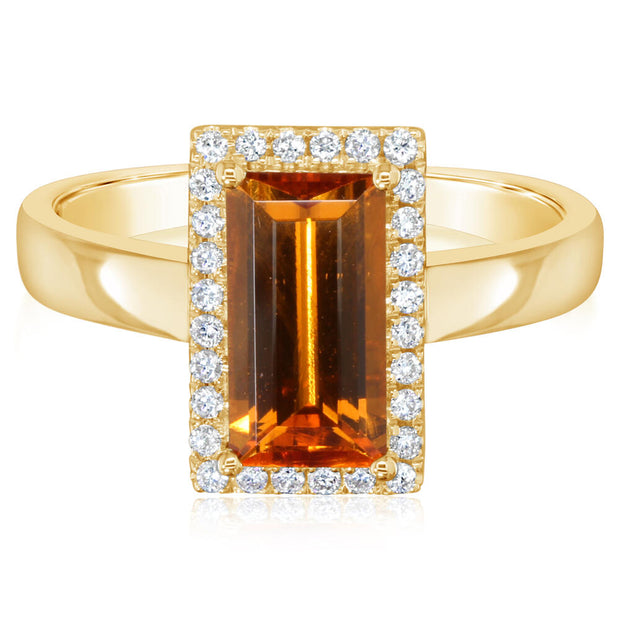 14K Yellow Gold Baguette Mandarin Garnet/Diamond Ring