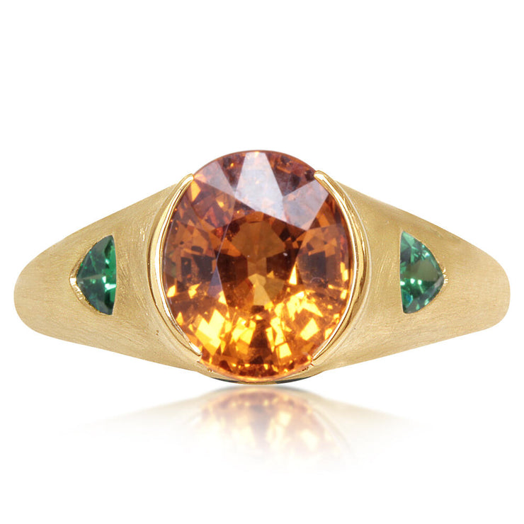 14K Yellow Gold Mandarin Garnet/Tsavorite Ring