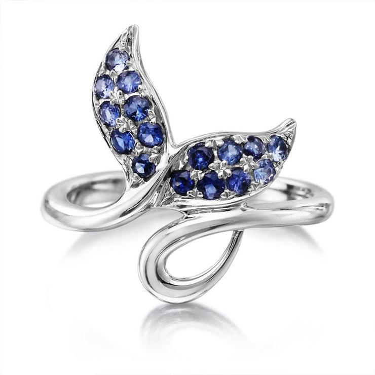 Sterling Silver Graduated Blue Sapphire Whale Tail Ring