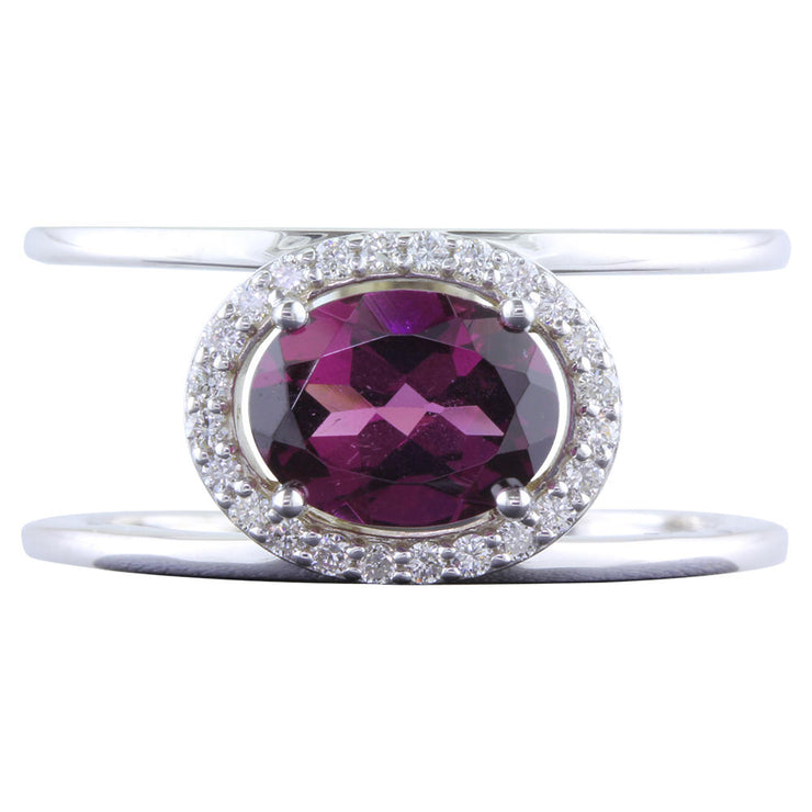 14K White Gold 8x6 Oval Rhodolite Garnet/Diamond Ring