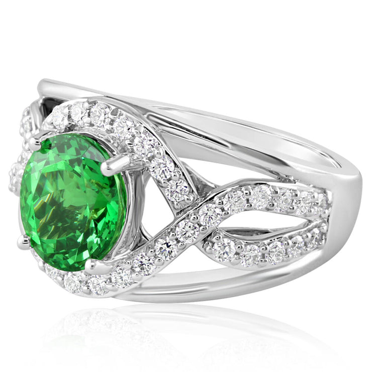 18K White Gold Tsavorite/Diamond Ring