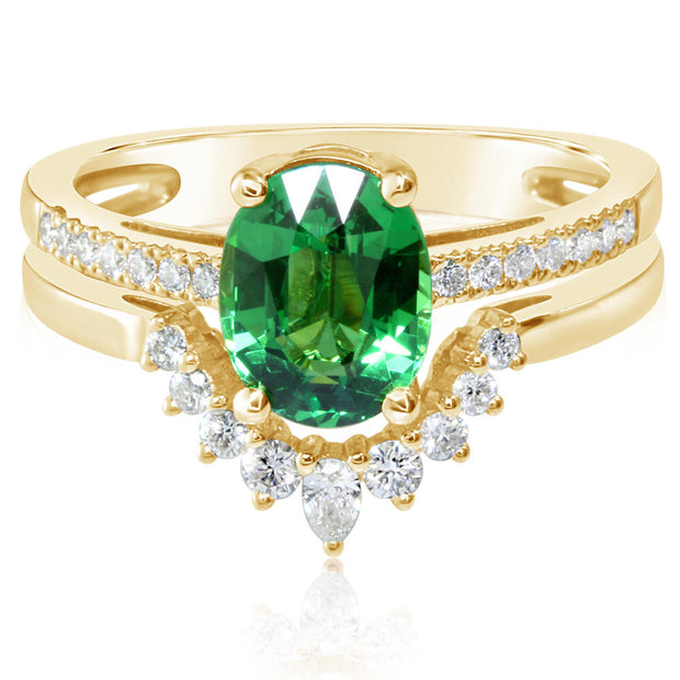 18K Yellow Gold Tsavorite/Diamond Ring