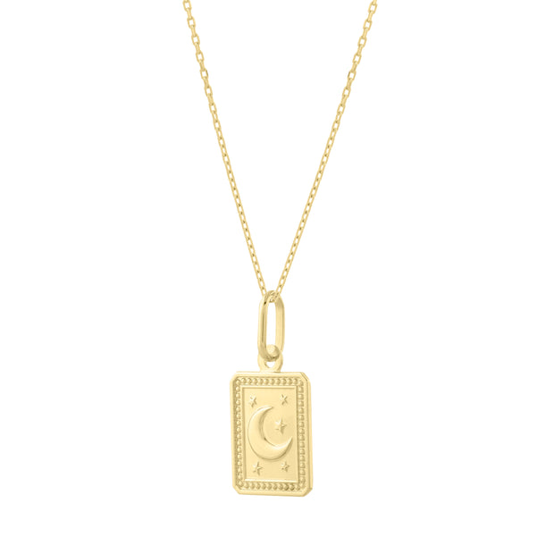 14K Rectangle Moon Talisman Pendant