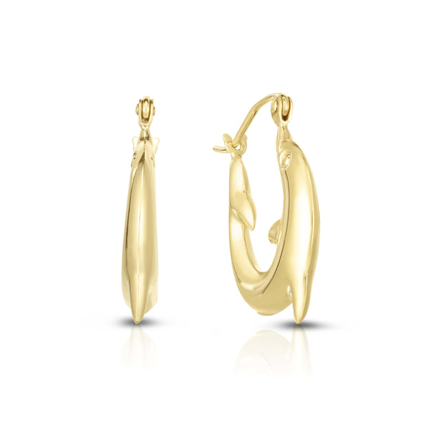 14K Gold Small Dolphin Back to Back Hoop Earring