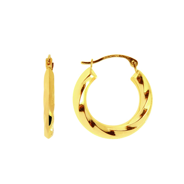 14K Gold Chubby Polished Twist Back to Back Hoop Earring