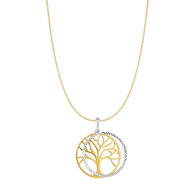 14K Two-tone Gold Double Disc Tree of Life Necklace