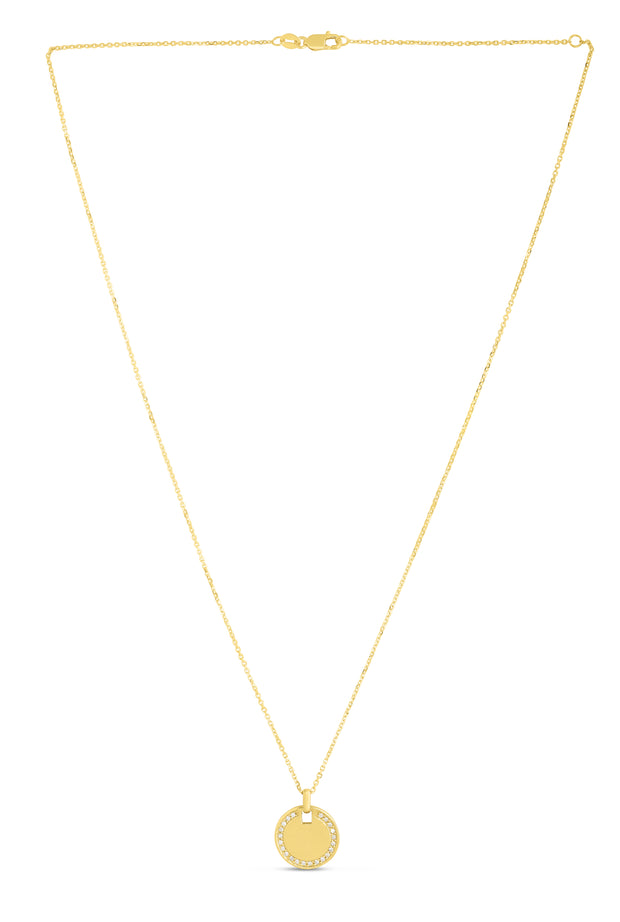 14K Gold Round Diamond Tag Necklace