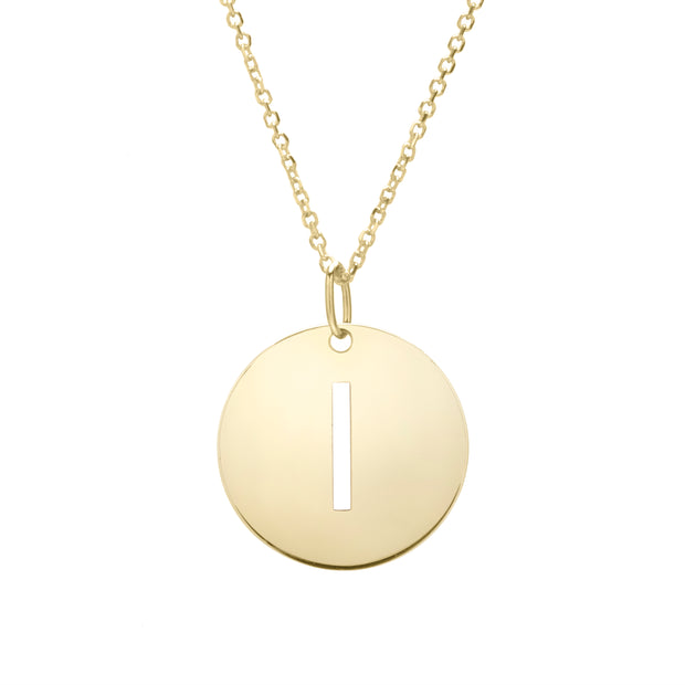 14K Gold Disc Initial I Necklace