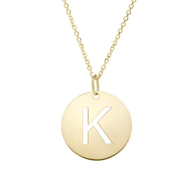 14K Gold Disc Initial K Necklace