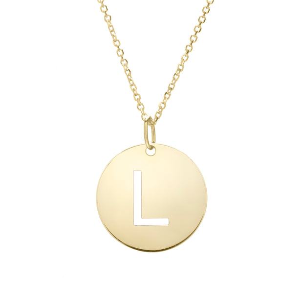 14K Gold Disc Initial L Necklace