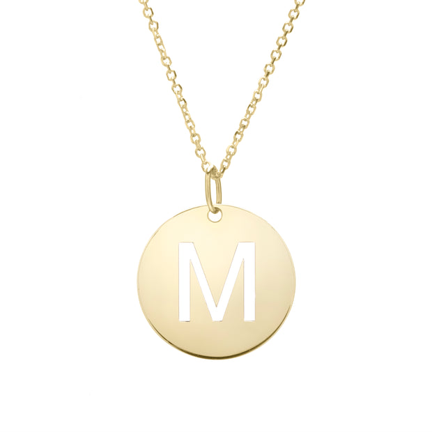 14K Gold Disc Initial M Necklace