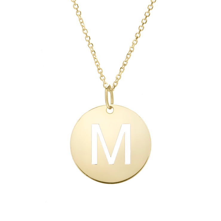 14K Gold Disc Initial M Necklace