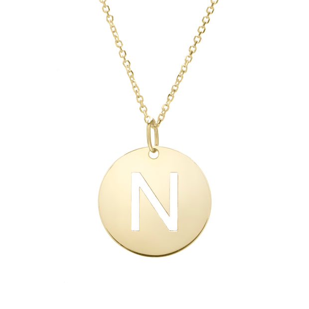 14K Gold Disc Initial N Necklace