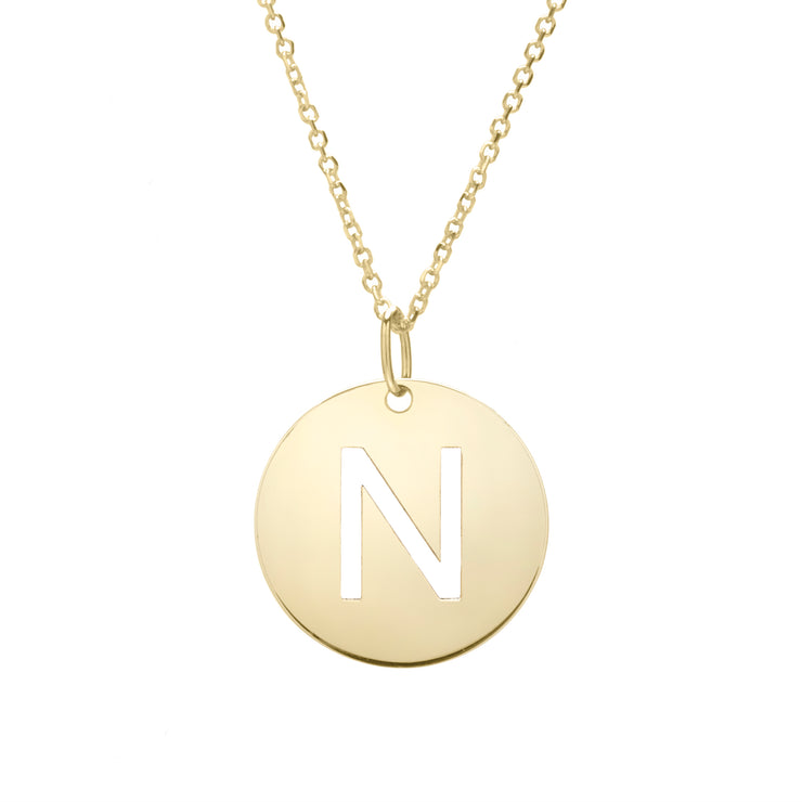 14K Gold Disc Initial N Necklace